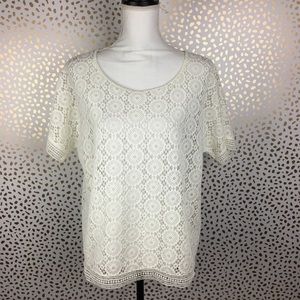 Chicos Ivory Lace Crochet Knit Short Sleeve Top